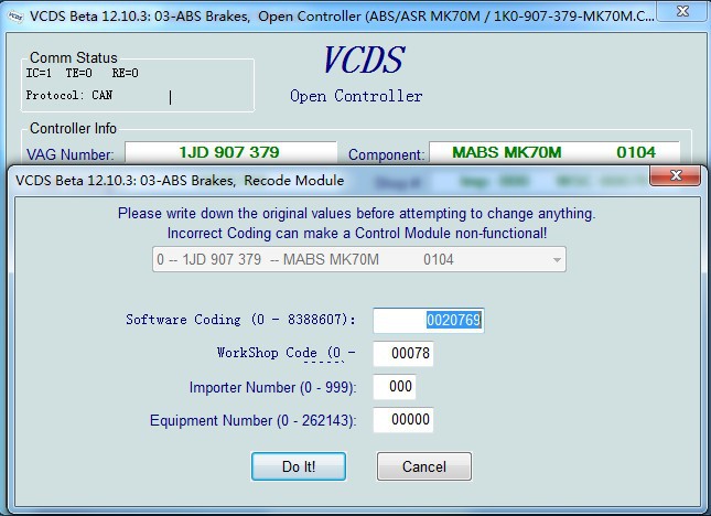 vag com VCDS Beta 12.10.3 ABS Frenleri Açık Kumanda